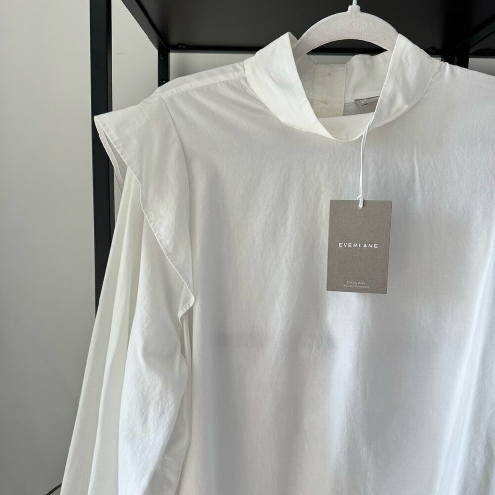 Everlane The Wing-Shoulder White Mockneck Long Puff Sleeve Pullover Top Size 14 - Picture 6 of 14